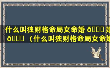 什么叫独财格命局女命婚 🐕 姻 🐕 （什么叫独财格命局女命婚姻好不好）